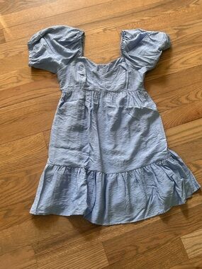 Nine West Light Blue Puff Sleeve Mini Dress